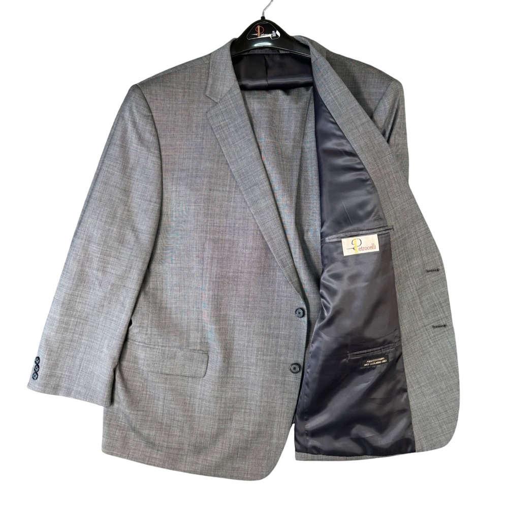 VTG Petrocelli Men 52S 2PC Gray Wool Blend Suit Blazer‎ Jacket Pants Classic Fit